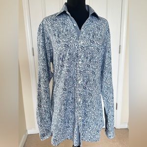 Ted Baker Endurance Paisley Blue Button-Up Flip Cuff Men’s Shirt